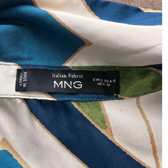 MNG Mango Retro Inspired Shirt Style Satin Wrap Dress Blue Size 8 Or Medium - Picture 6 of 13
